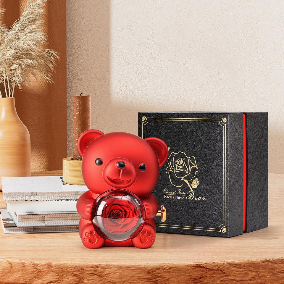 Ours En Rose Éternelle Avec Collier Personnalisé
