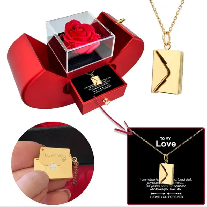 Coffret Rose Éternelle Avec Collier