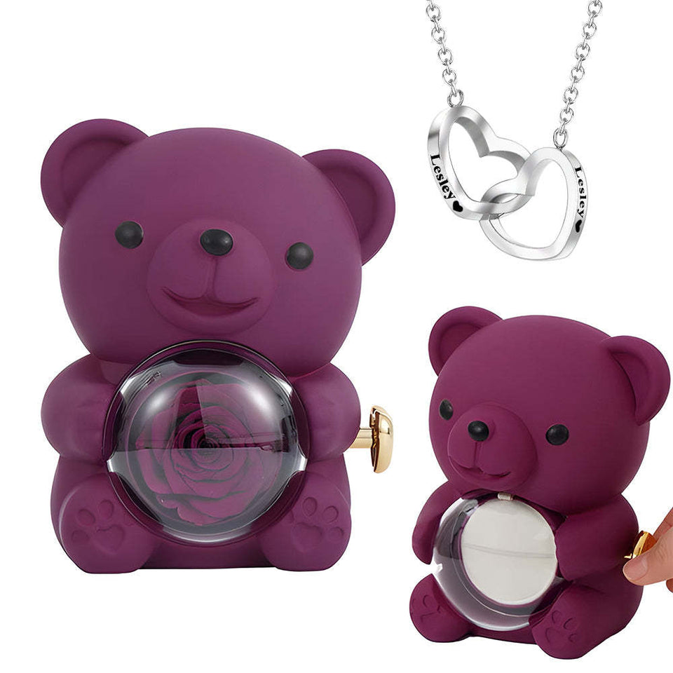 Ours En Rose Éternelle Avec Collier Personnalisé