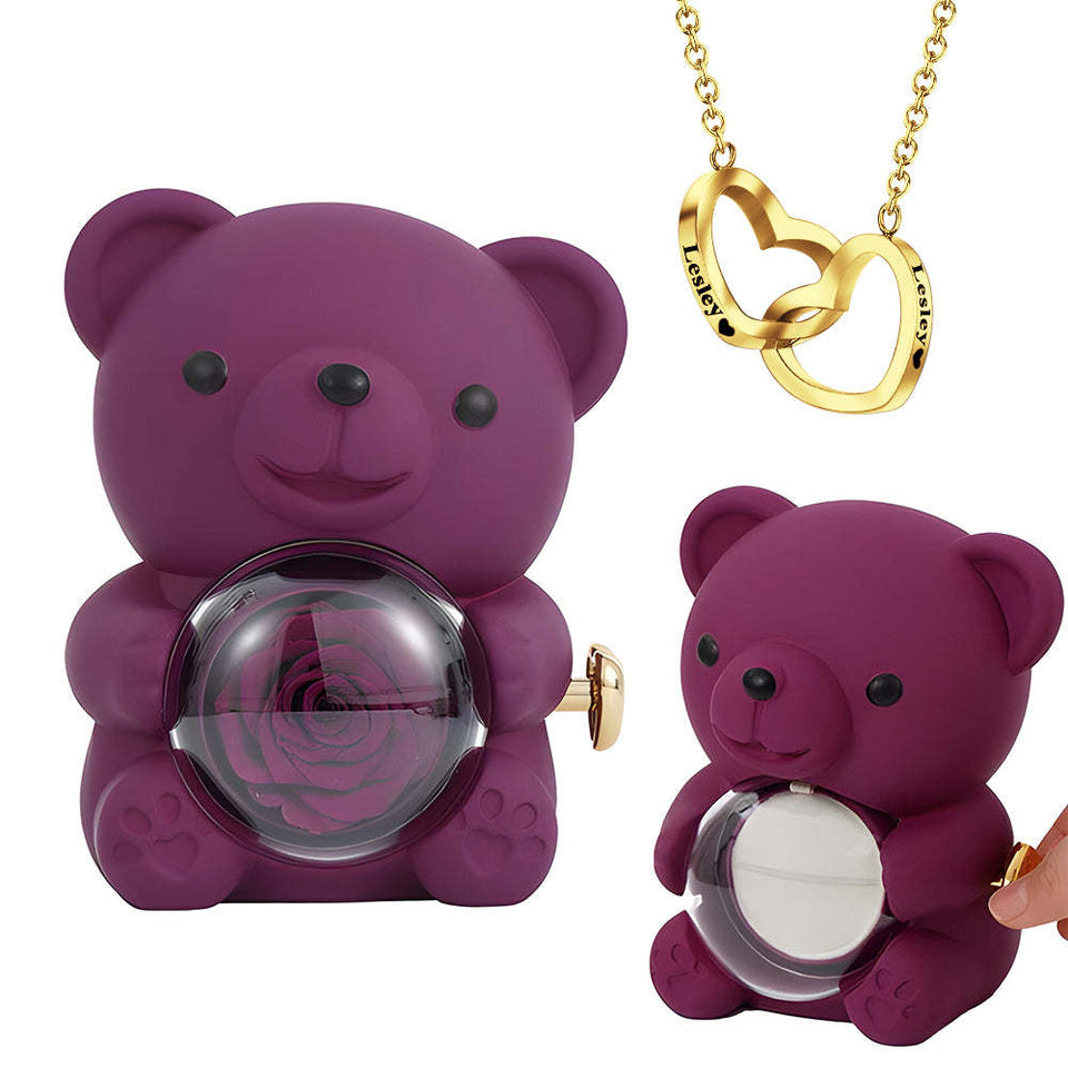 Ours En Rose Éternelle Avec Collier Personnalisé
