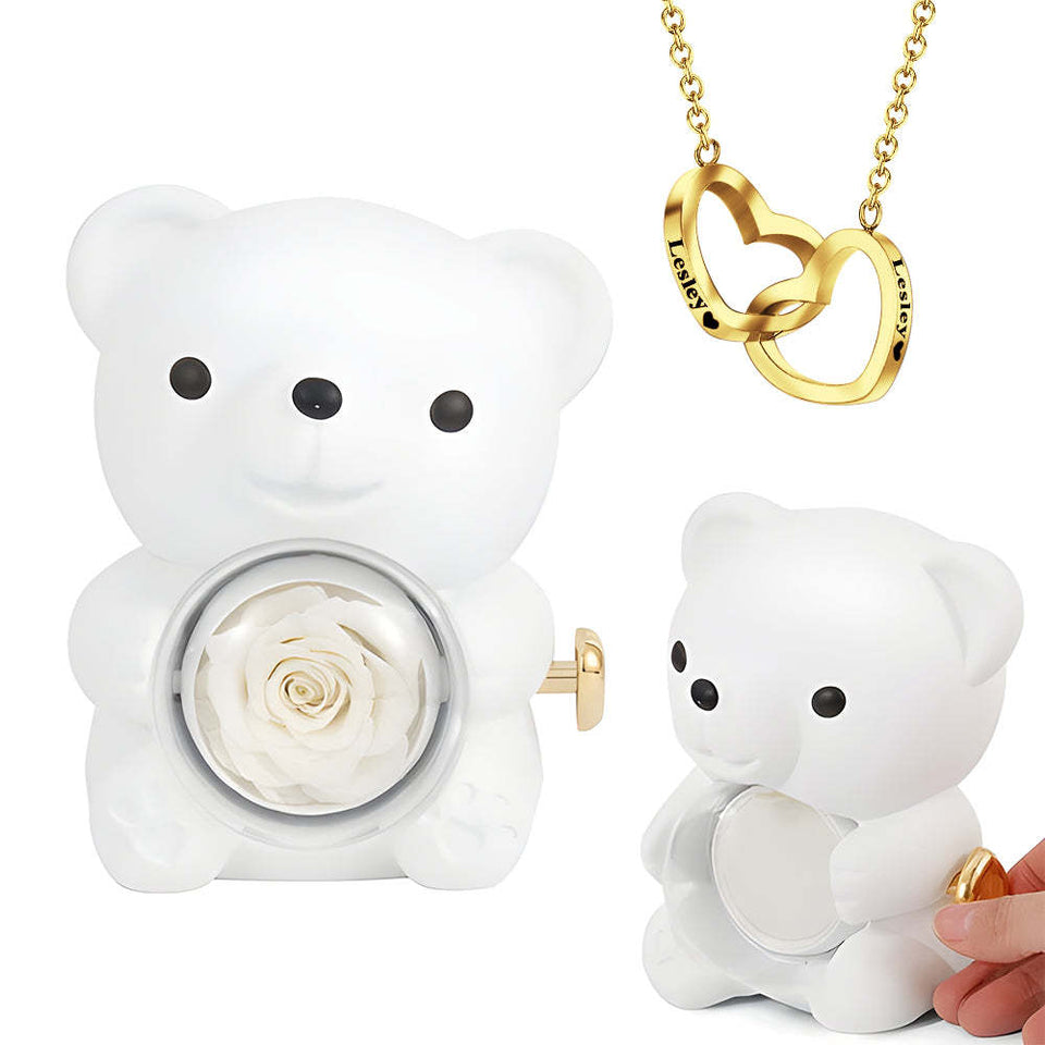 Ours En Rose Éternelle Avec Collier Personnalisé