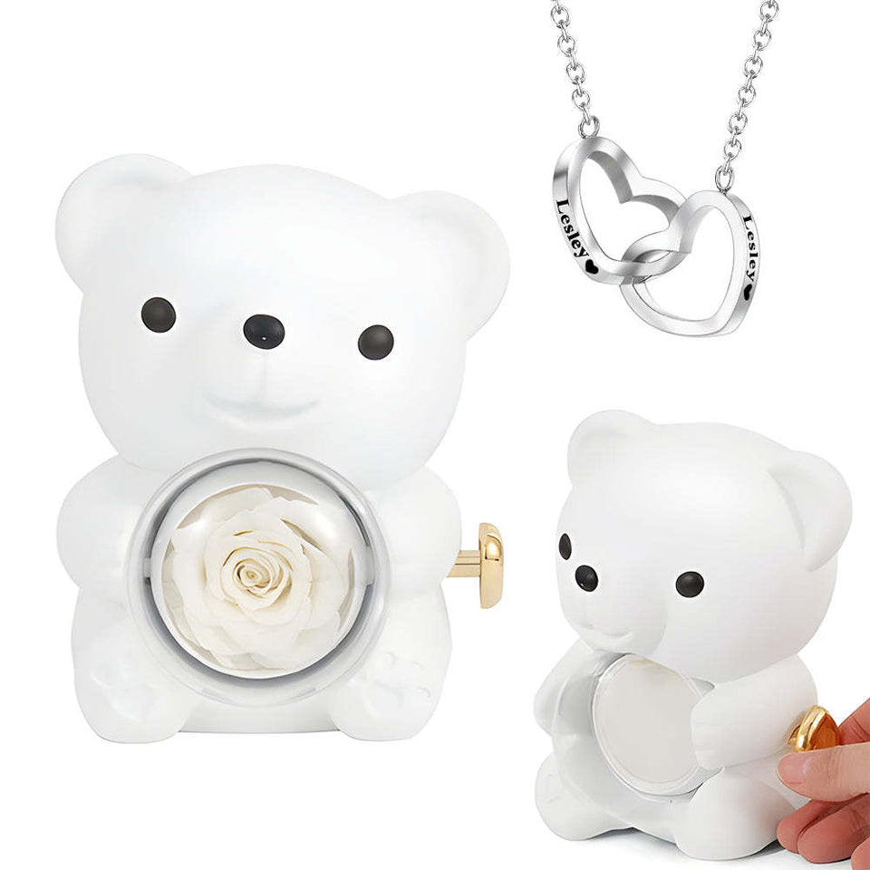 Ours En Rose Éternelle Avec Collier Personnalisé