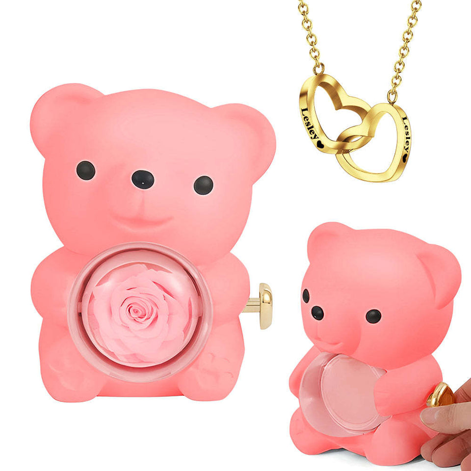 Ours En Rose Éternelle Avec Collier Personnalisé