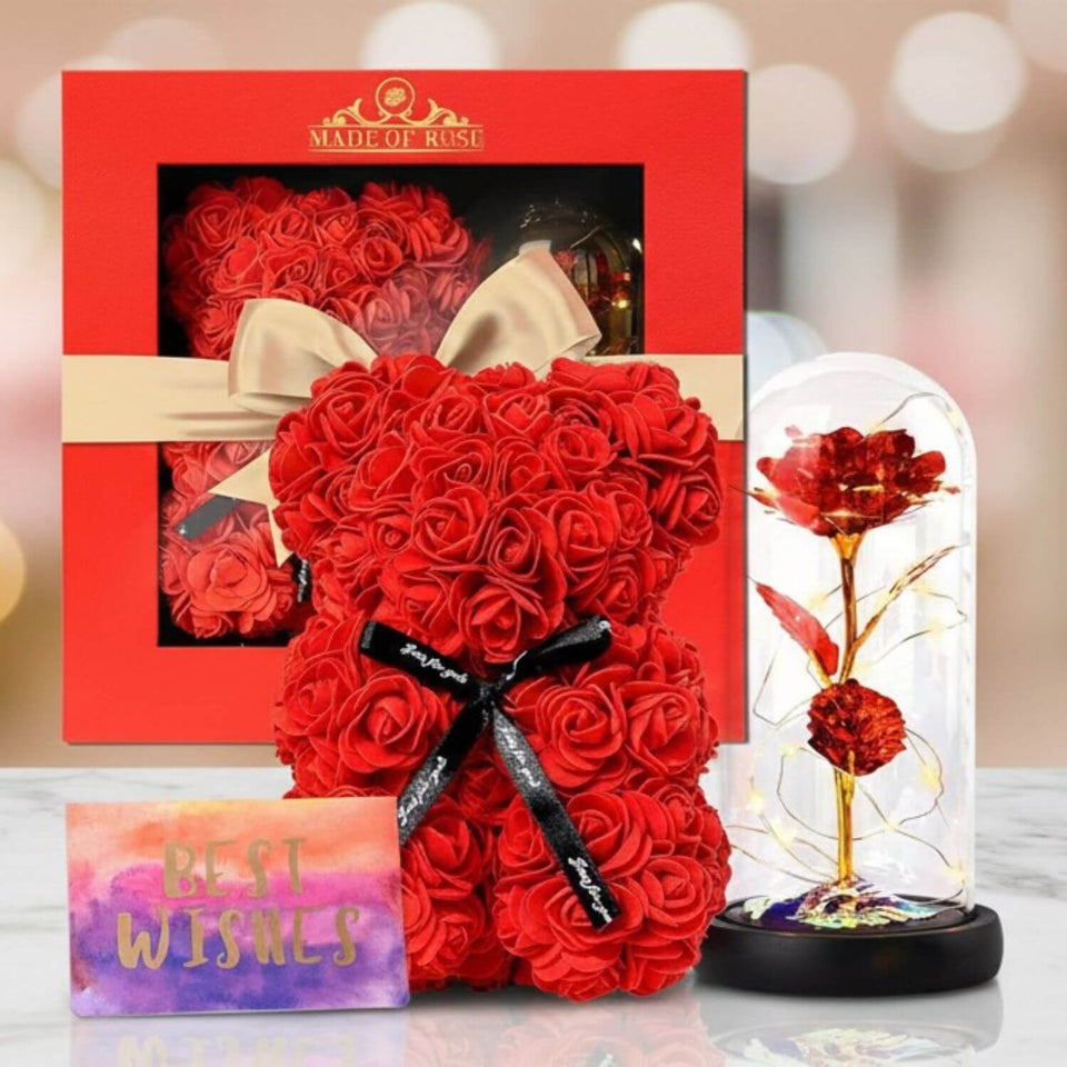 Édition Limitée Saint-Valentin – Coffret Rose Éternelle & Ours de Fleurs