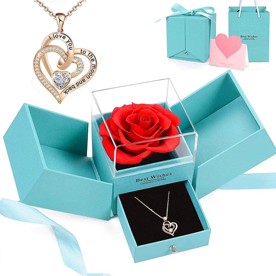 Tiffany Boîte à Bijoux Avec Rose Préservée Et Collier